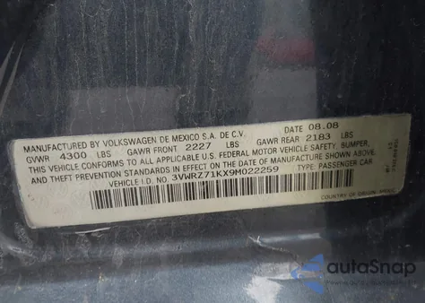 2009 Volkswagen Jetta Se/Sel from USA, damaged, VIN 3VWRZ71KX9M022259